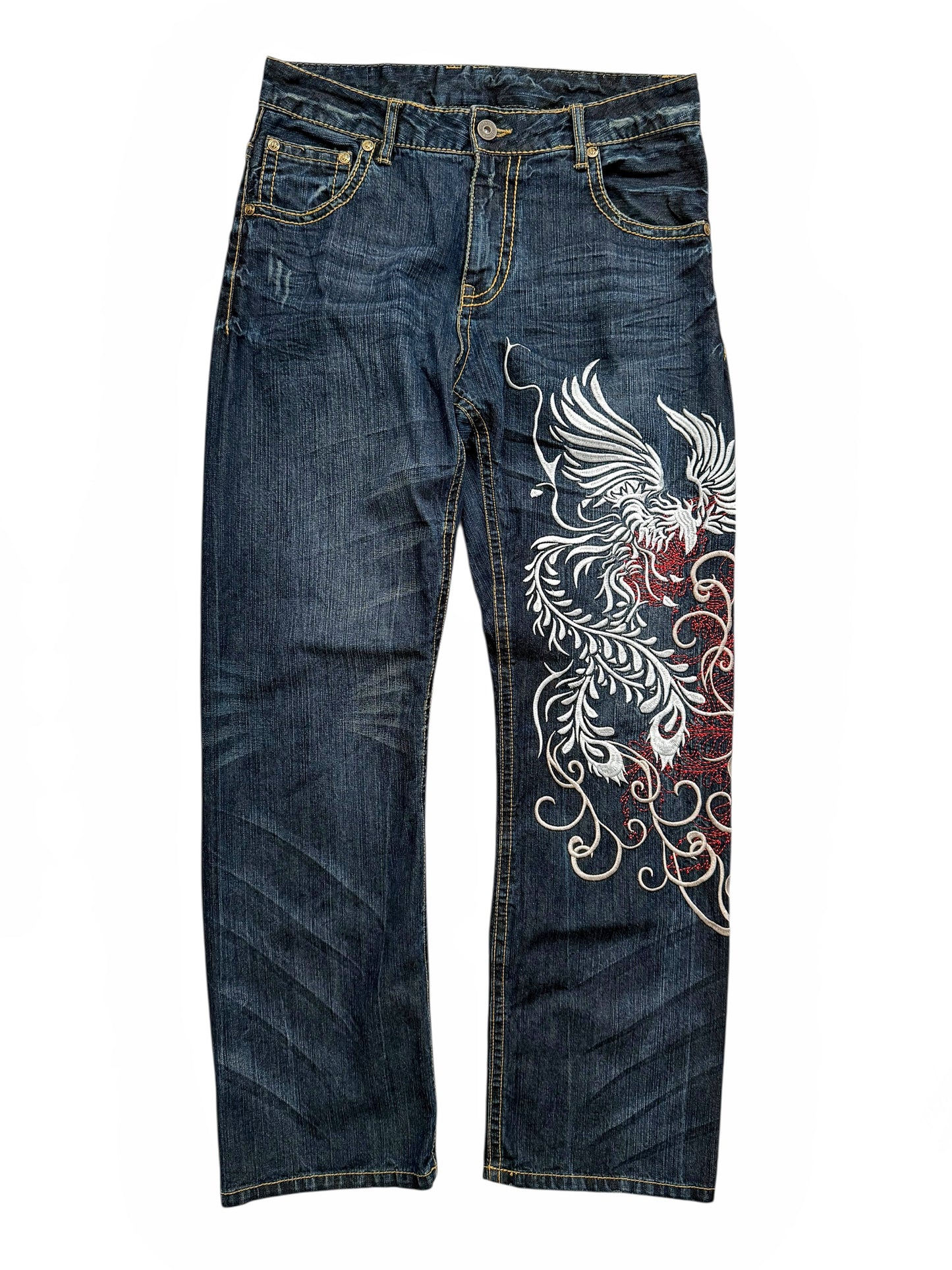 Heavy Embroidered Whisker Denim