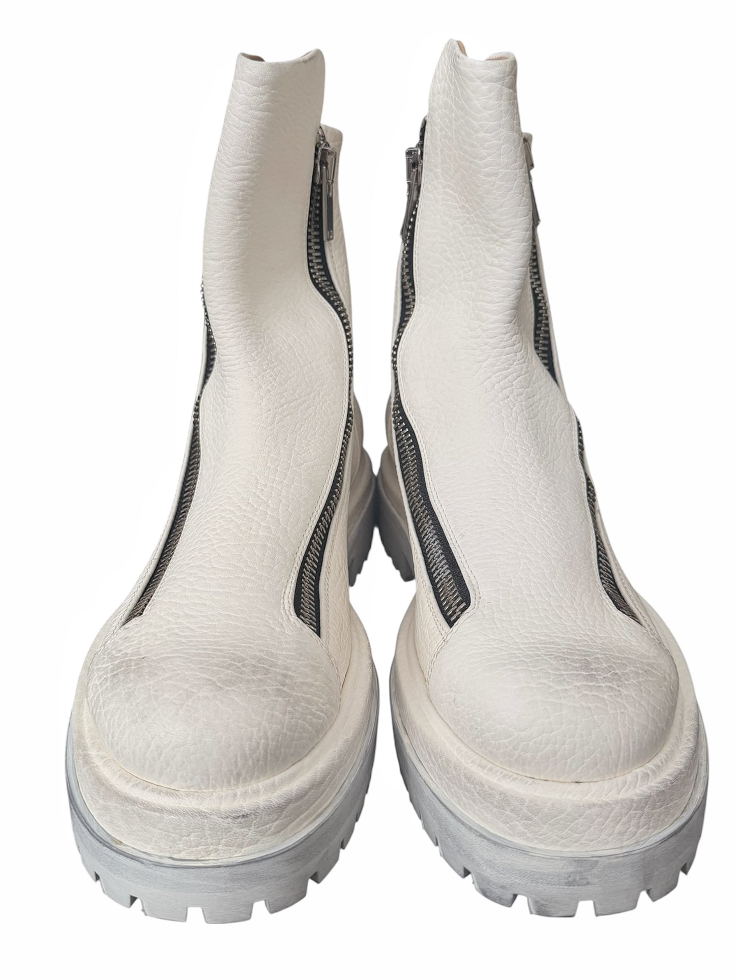 Double Zip White Leather Boots