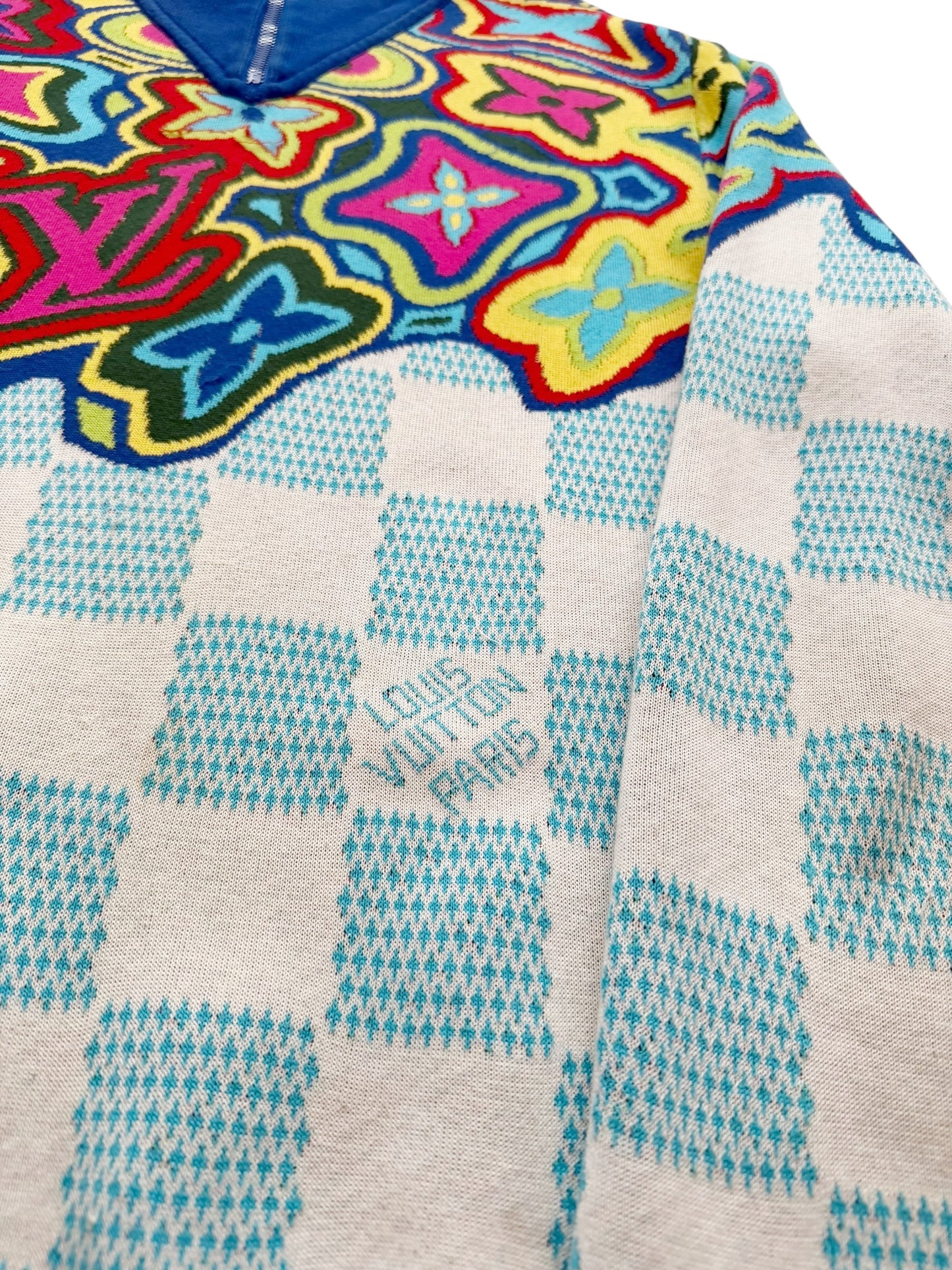 Distorted Abstract Damier Half Zip Sweater