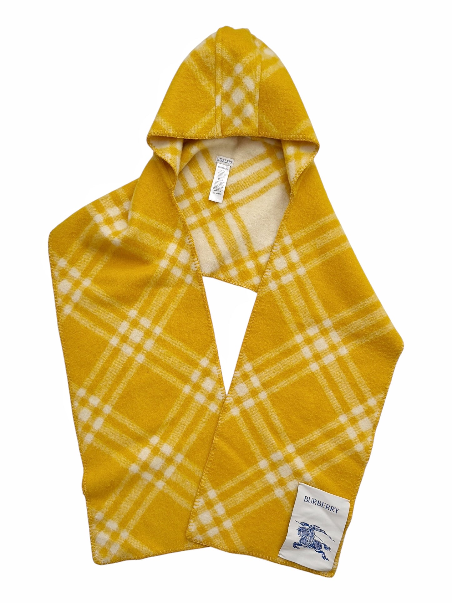 Wool Yellow Check Hooded Scarf