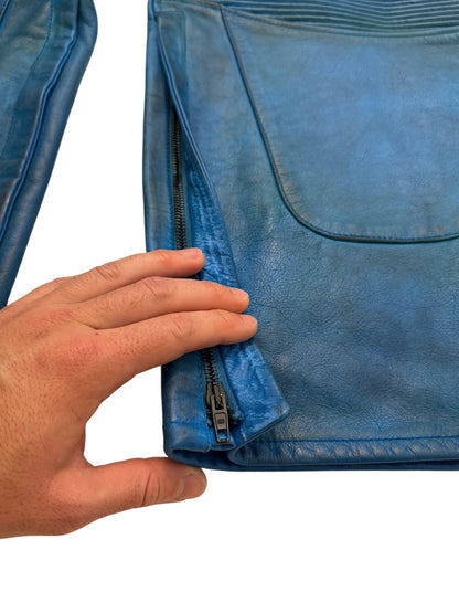 Mudshow Graffiti Baggy Blue Leather Biker Pants