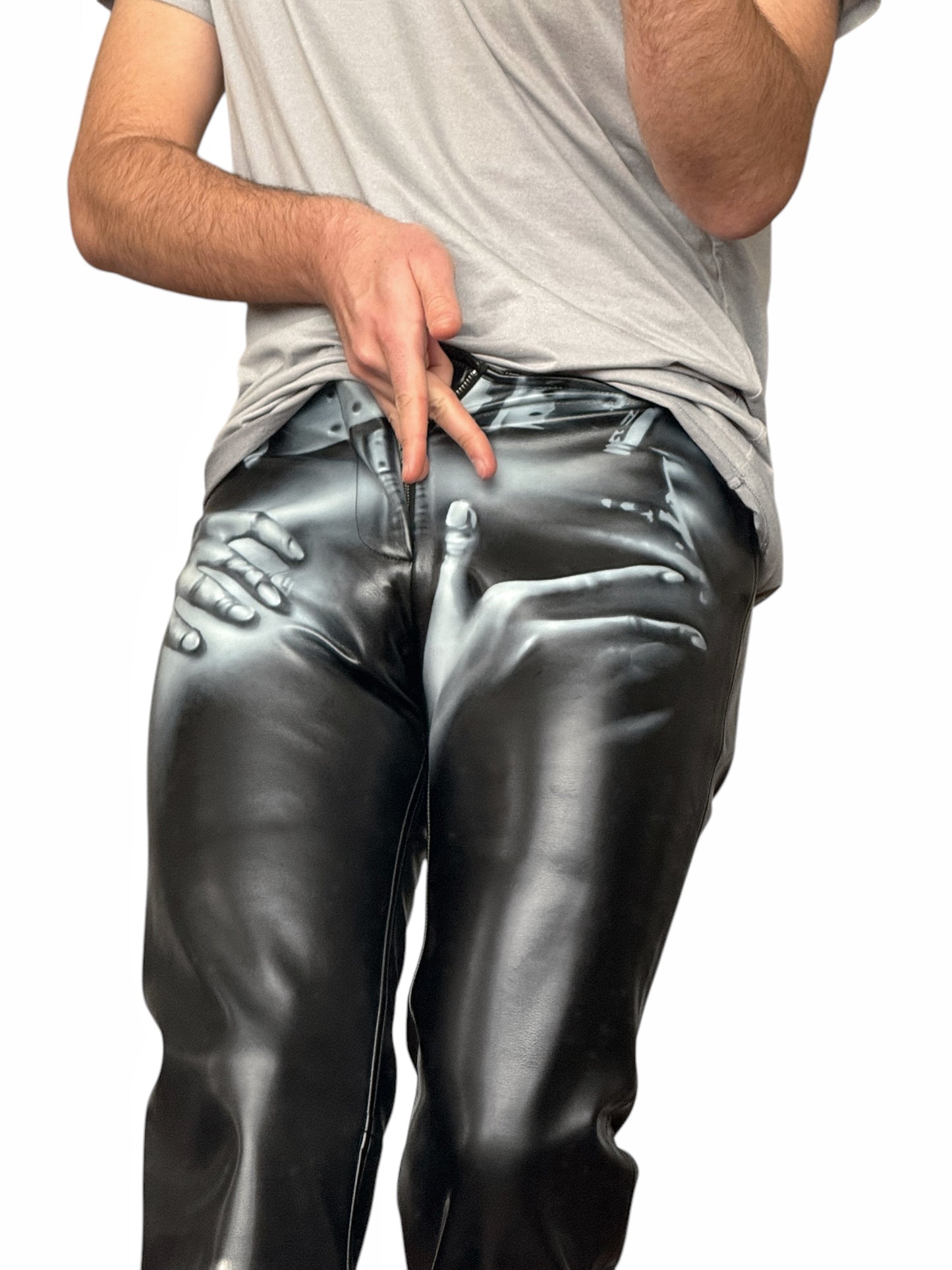 Airbrushed Grope Vegan Leather Pants