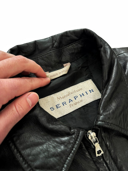 Long Chore Work Leather Zip Jacket