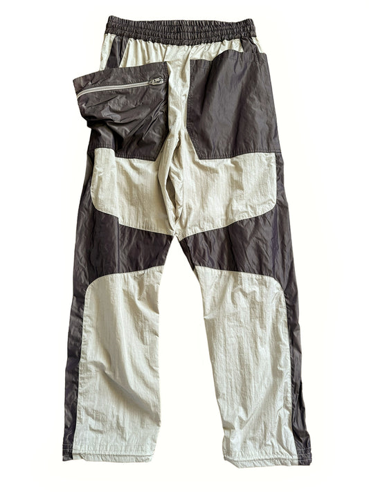 Beige Paneled Zipper Pocket Trouser