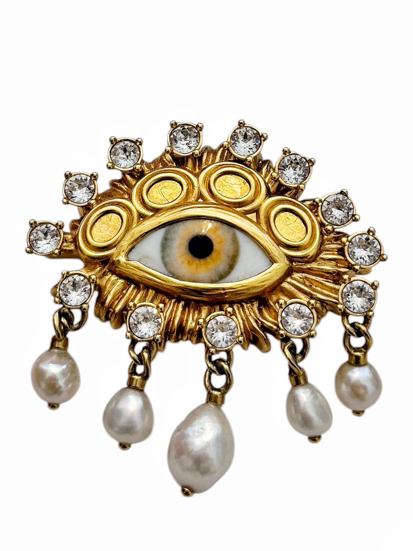 Pearl Crystal Eye Brooch