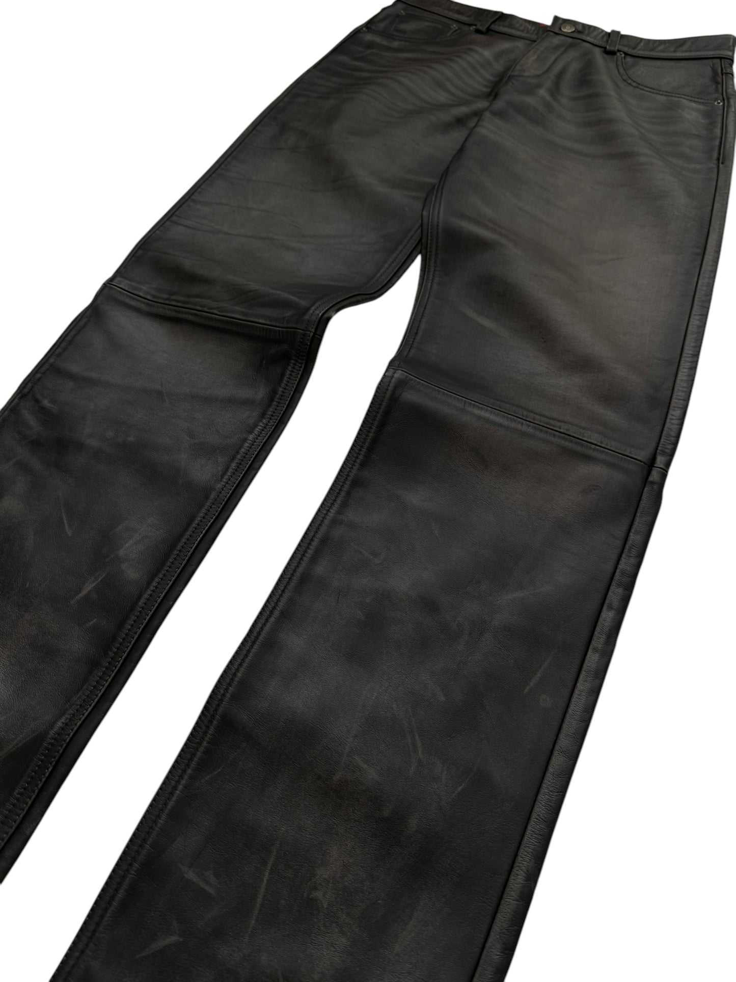 Leather Jeans Rub Distressed Pants