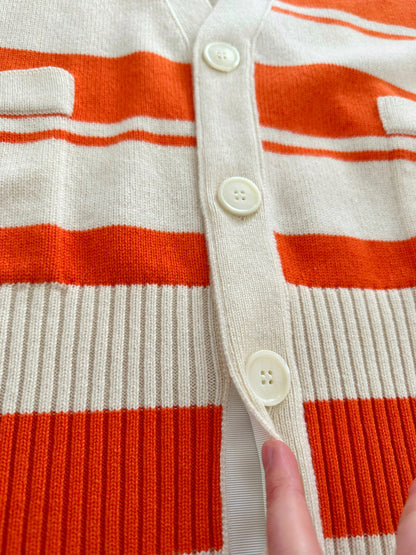 Oversized Cashmere Orange Stripe Cardigan