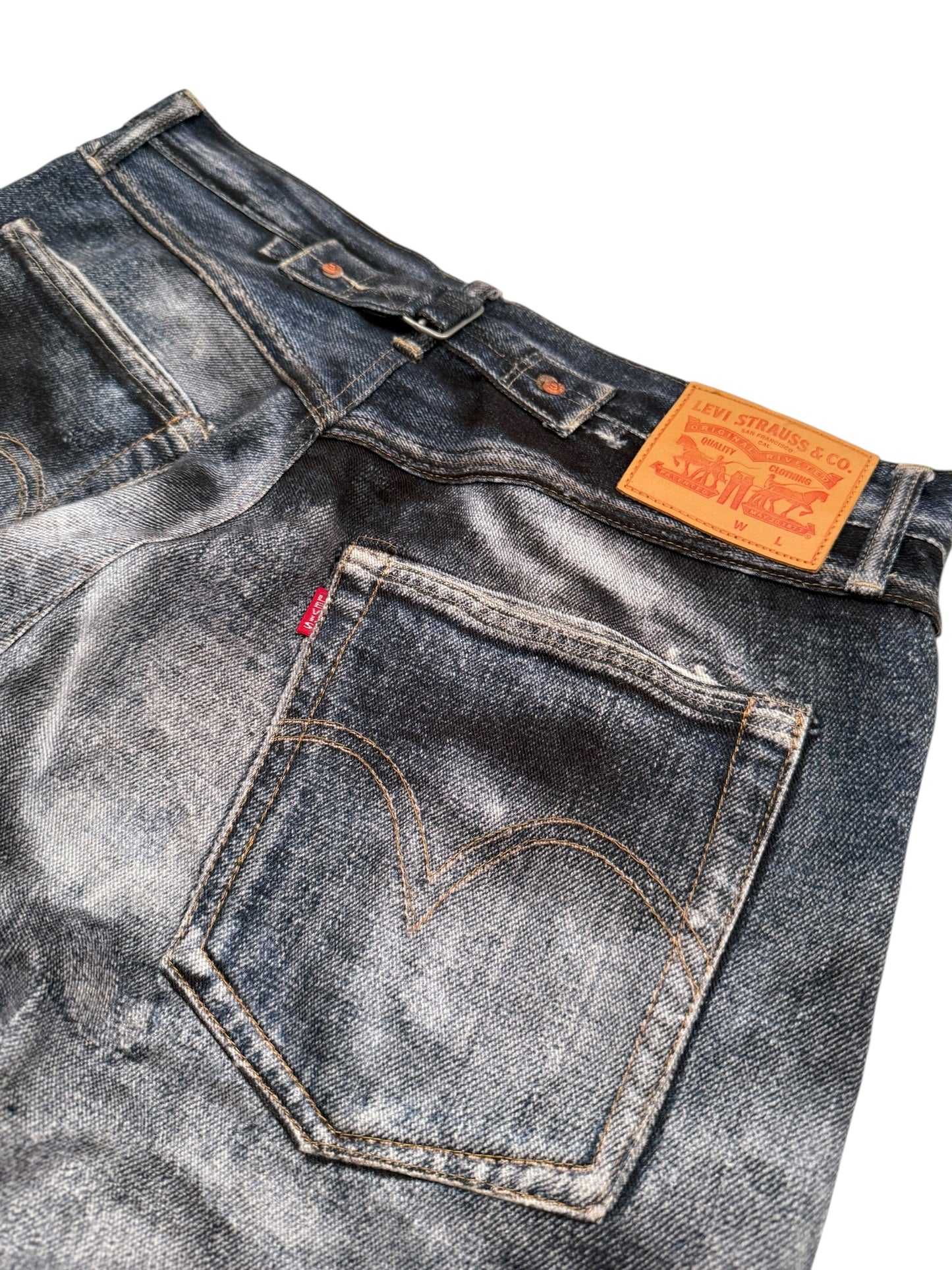 Trompe L’oeil Printed Baggy Belted Denim