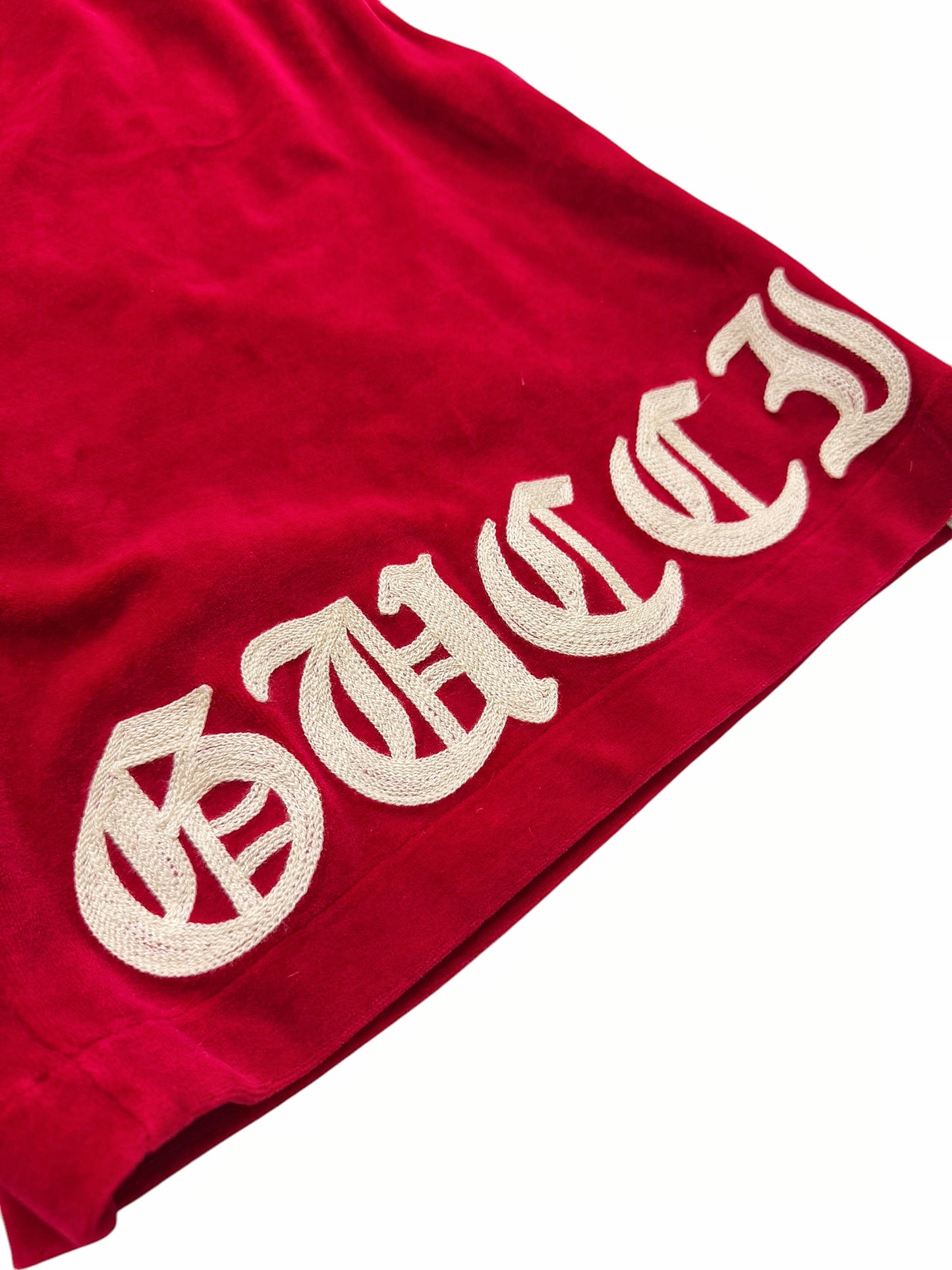 Chain Stitch Goth Logo Red Velvet Shorts
