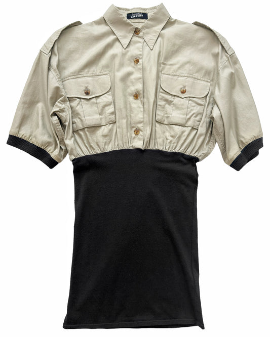 2000’s Elastic Crop Military Pleated Top