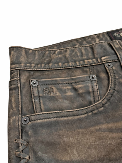 Whipstitch Lace Leather Distressed Pants