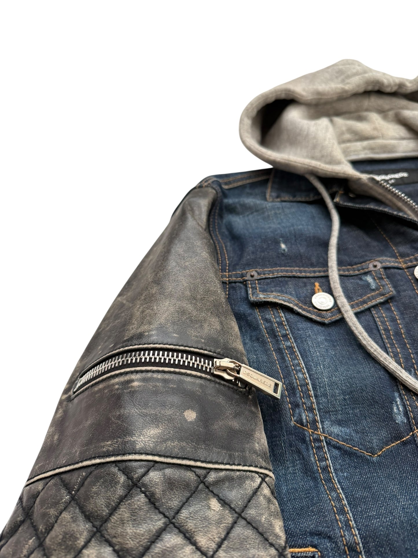 2018 Hybrid Dan Leather Denim Hooded Jacket