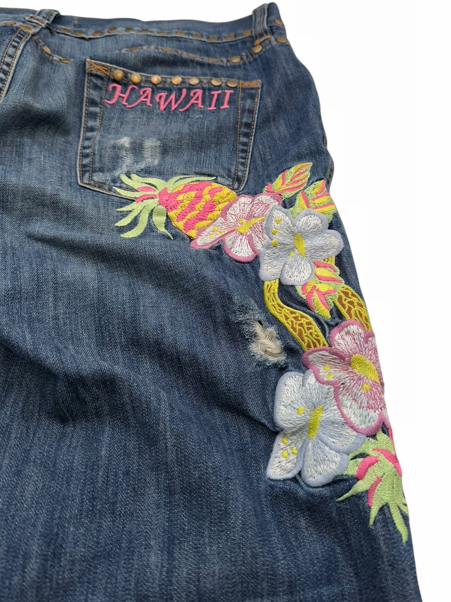 Hawaii Aloha Embroidered Stud Denim