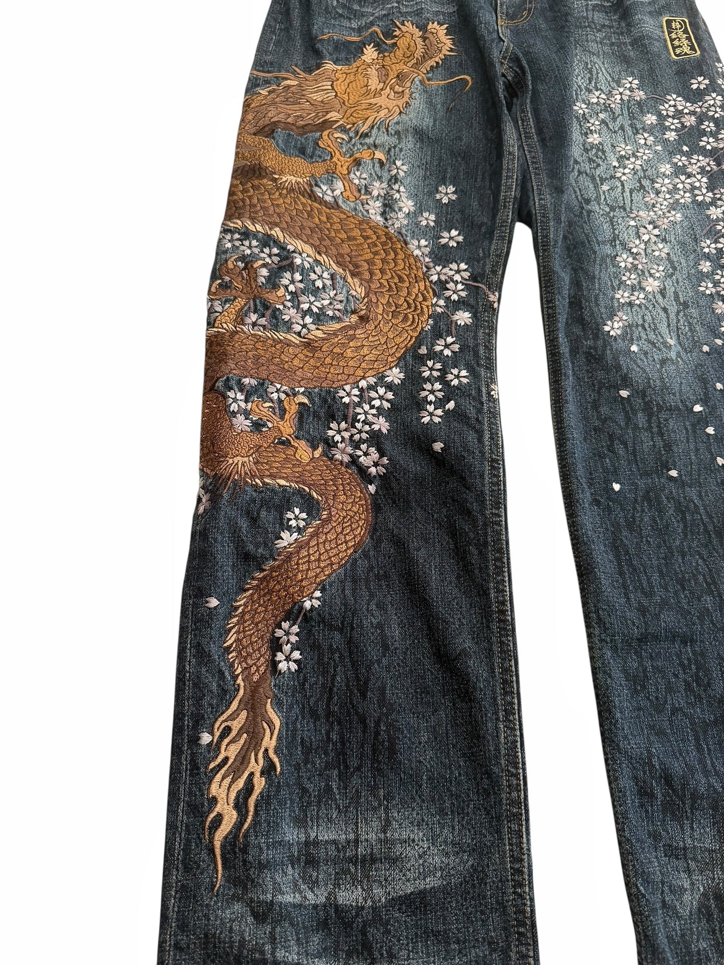 Dragon Embroidered Multipocket Snake Denim