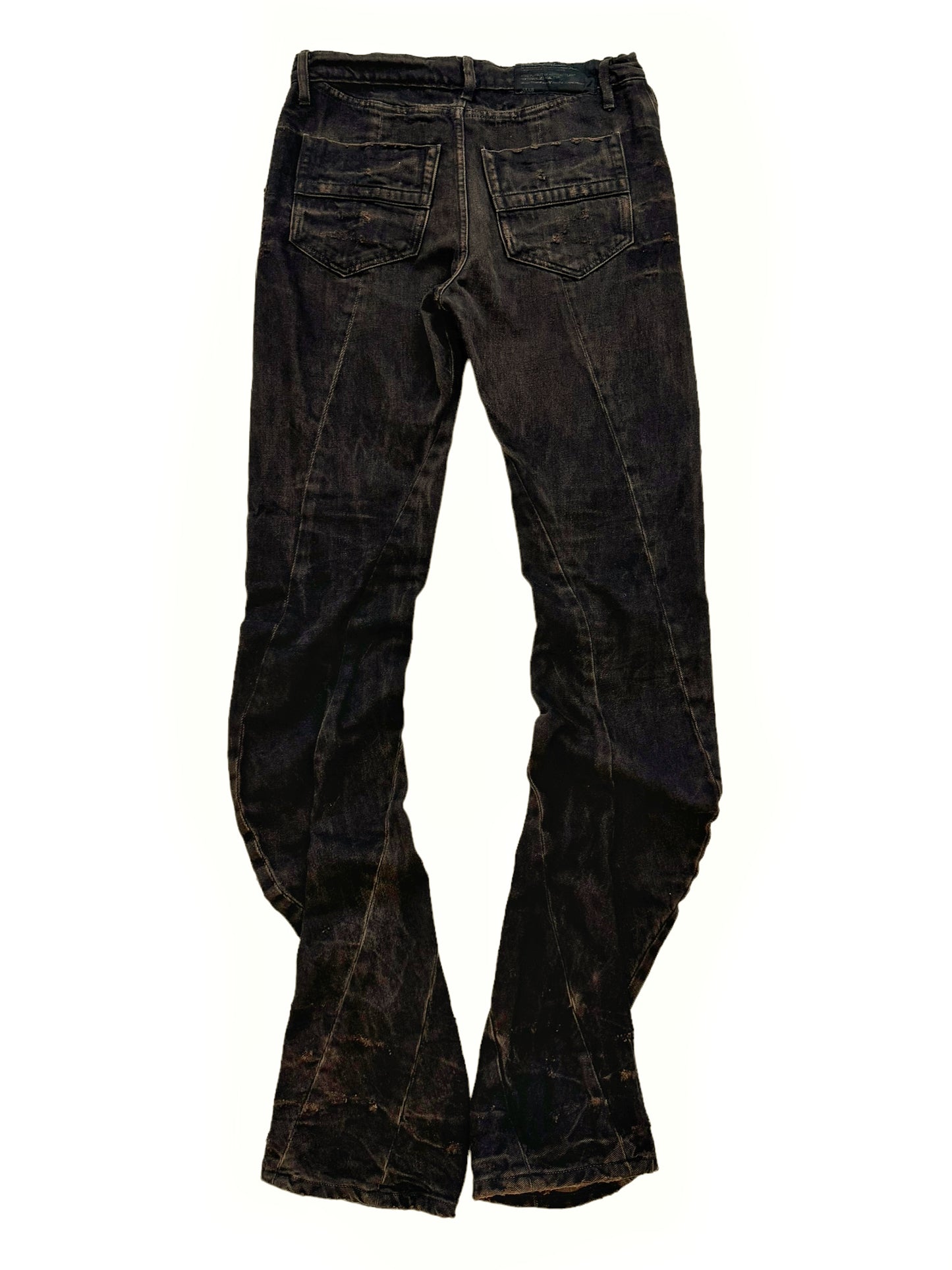 Distress Washed Twisted Flare Denim