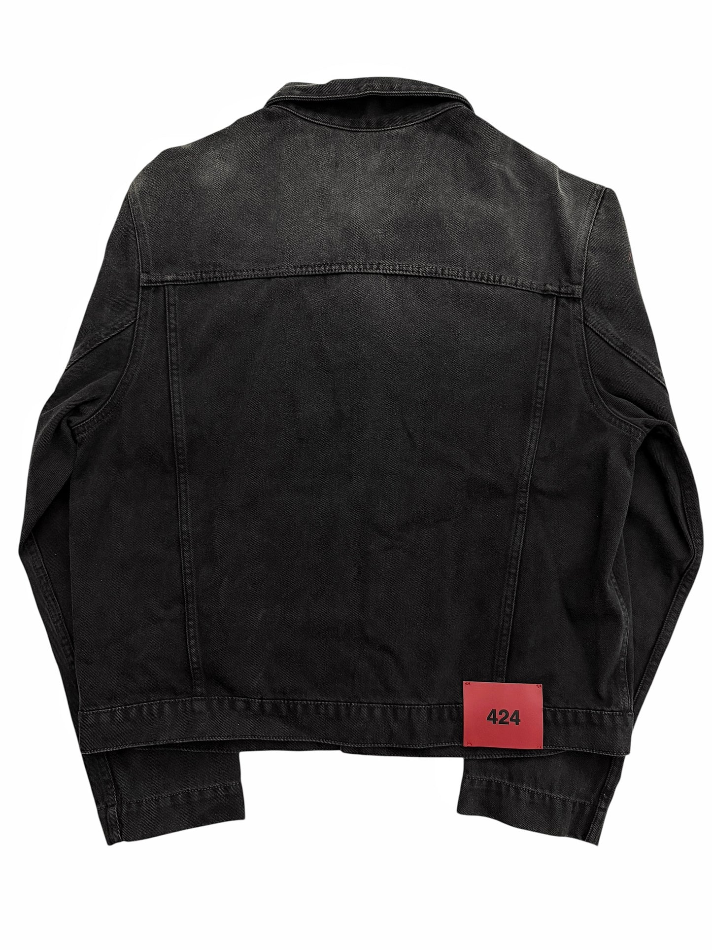 Faded Black Patch Denim Pleat Trucker Jacket