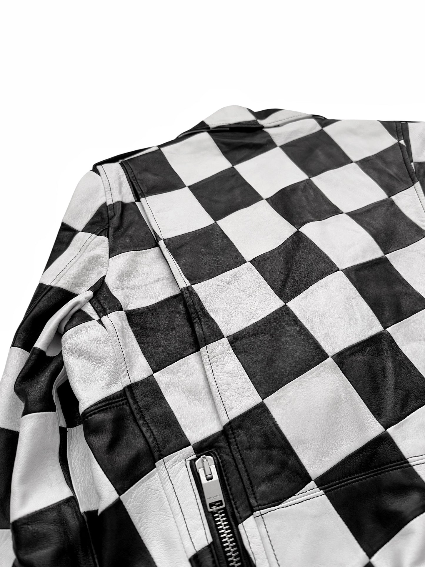 SS14 Checkerboard Patchwork L01 Lambskin Motorcycle Jacket