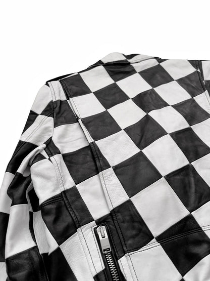 SS14 Checkerboard Patchwork L01 Lambskin Motorcycle Jacket