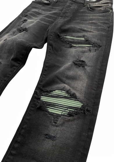 MX1 Green Ultra Suede Repair Skinny Denim