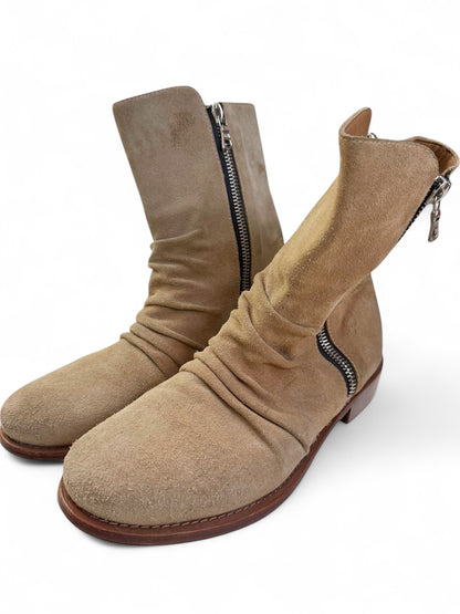 Sand Stacked Double Zip Moto Boot