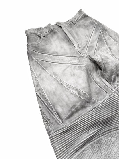 Mud Show White Leather Biker Pants
