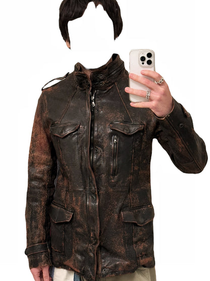 Yohji x Backlash “Rust” Speckled Spray Goat Leather Ballistic Jacket