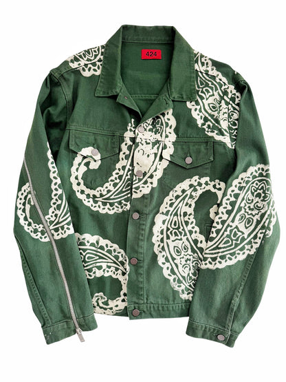 2017 Green Paisley Bleached Green Trucker Jacket