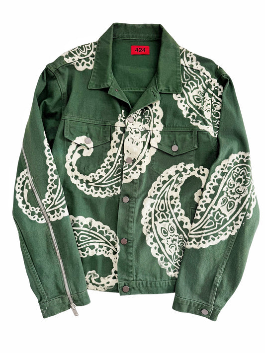 2017 Green Paisley Bleached Green Trucker Jacket