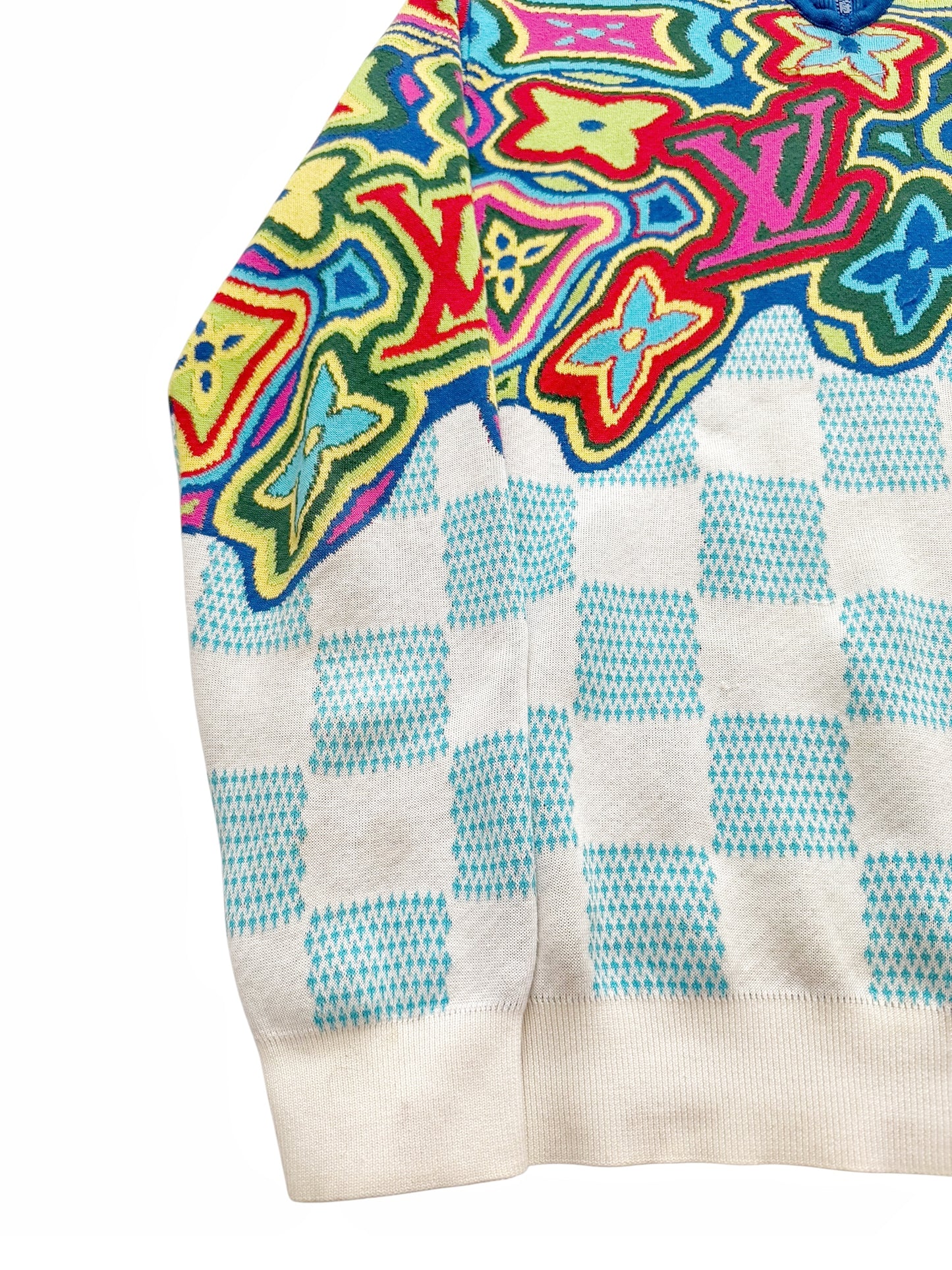 Distorted Abstract Damier Half Zip Sweater