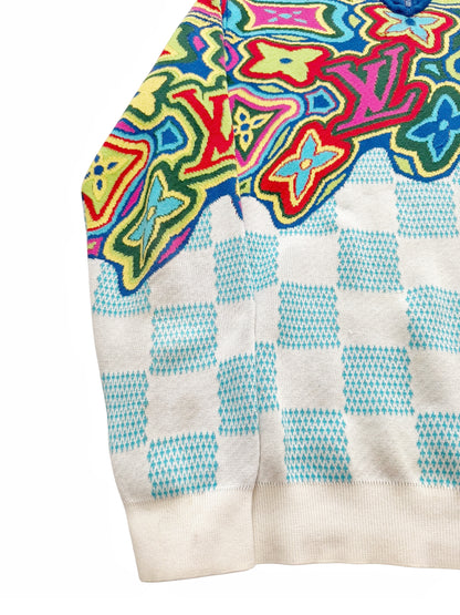 Distorted Abstract Damier Half Zip Sweater