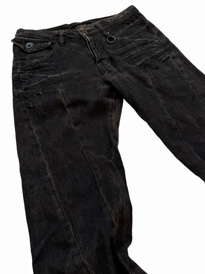 Distress Washed Twisted Flare Denim