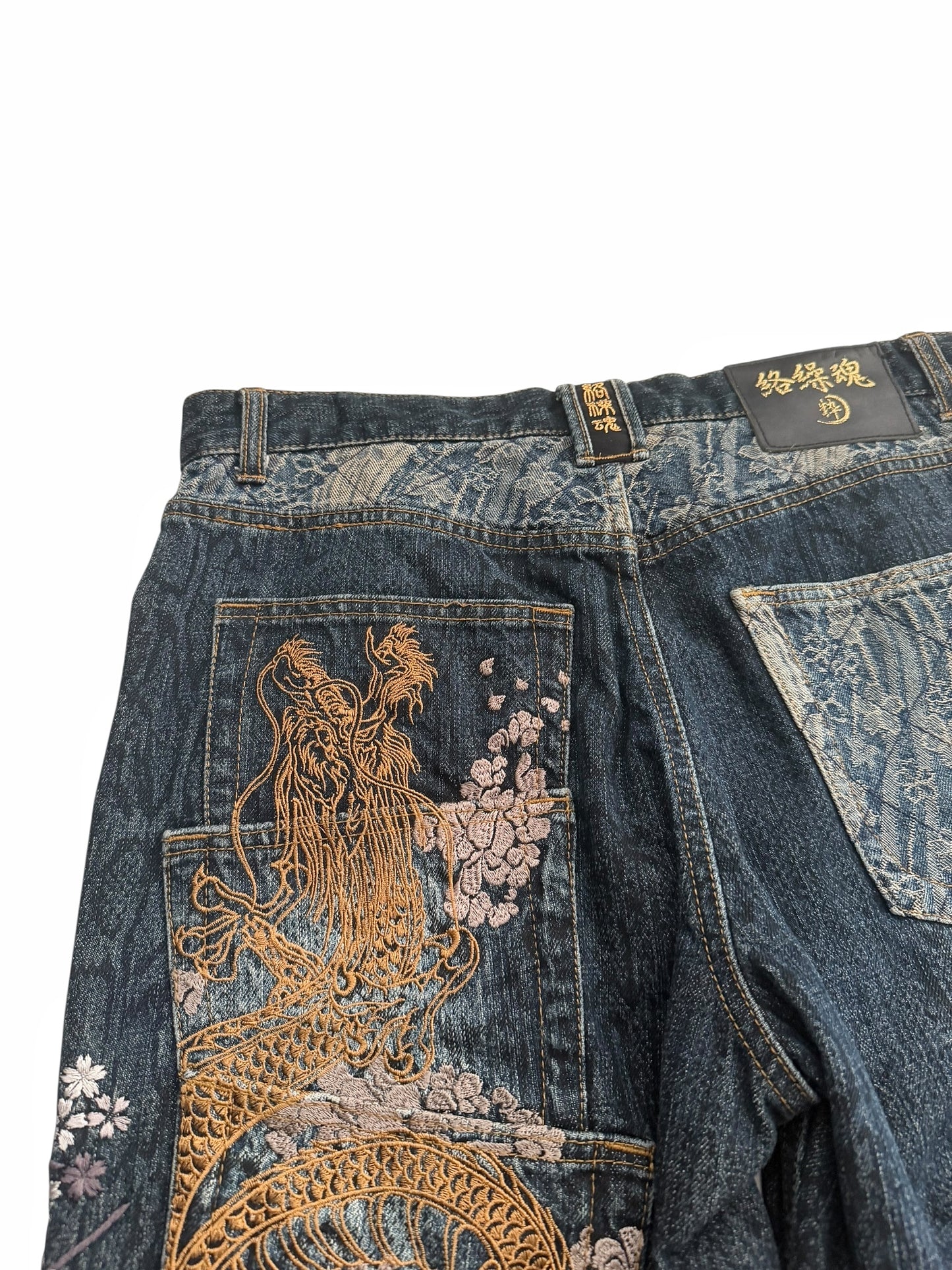 Dragon Embroidered Multipocket Snake Denim