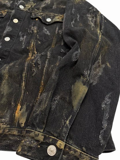 Mud Show Distressed Shredded Denim Trucker Jacket
