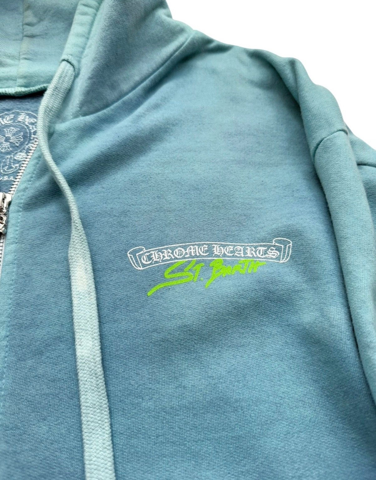 St Barths Exclusive Blue Overdyed Zip Rhodium Hoodie