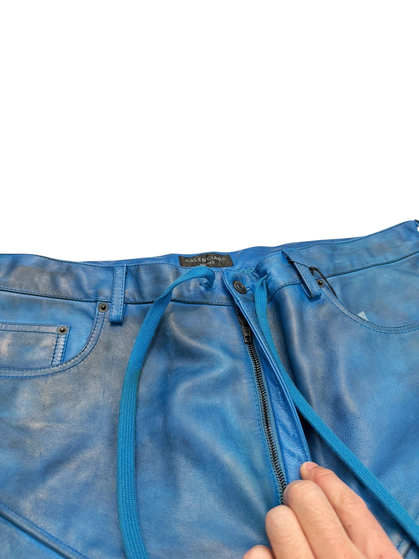 Mudshow Graffiti Baggy Blue Leather Biker Pants
