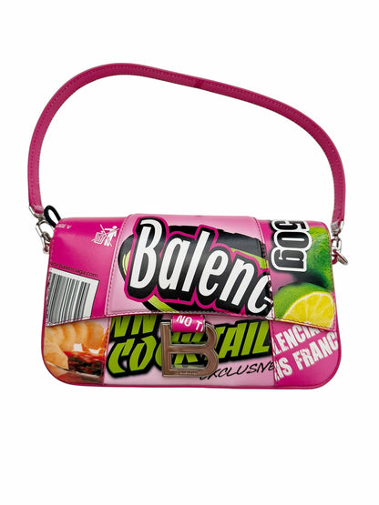 Hourglass Chip Print Pink Purse w/ Strap