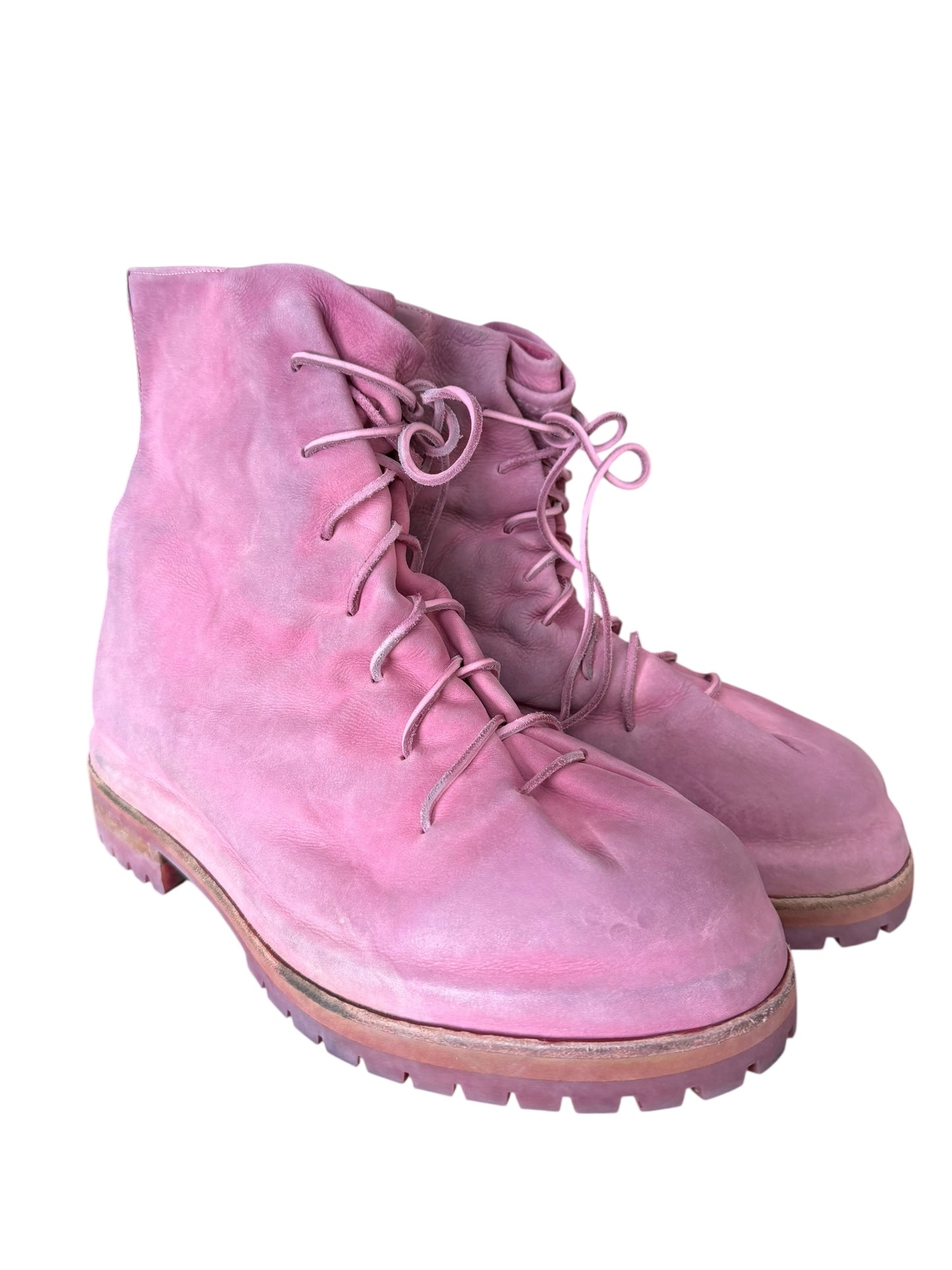 Overdyed Pink Leather Lace Up Marathon Boot