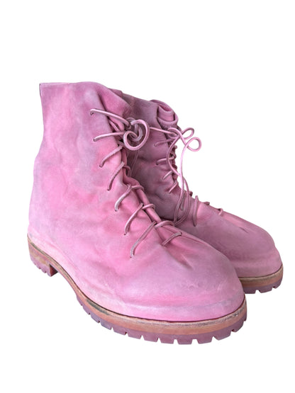 Overdyed Pink Leather Lace Up Marathon Boot