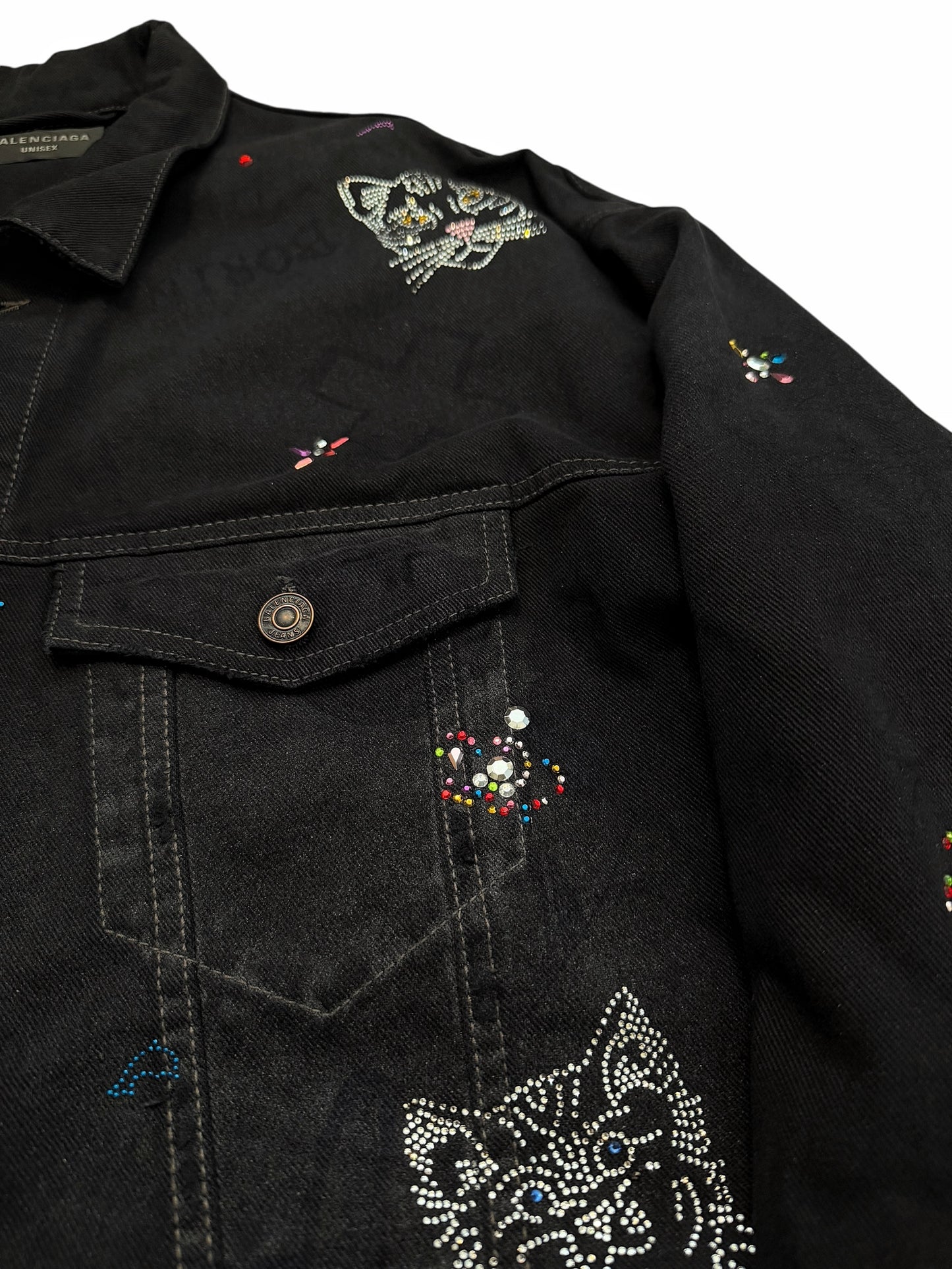 2022 Bedazzled Graffiti Doodle Distressed Denim Trucker Jacket