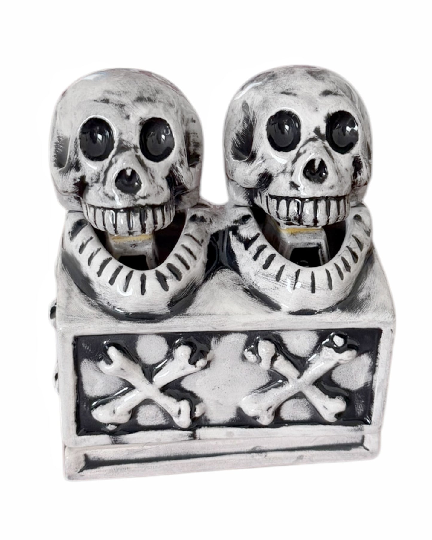 Black Ceramic Laughing Skulls Incense Booze Chamber