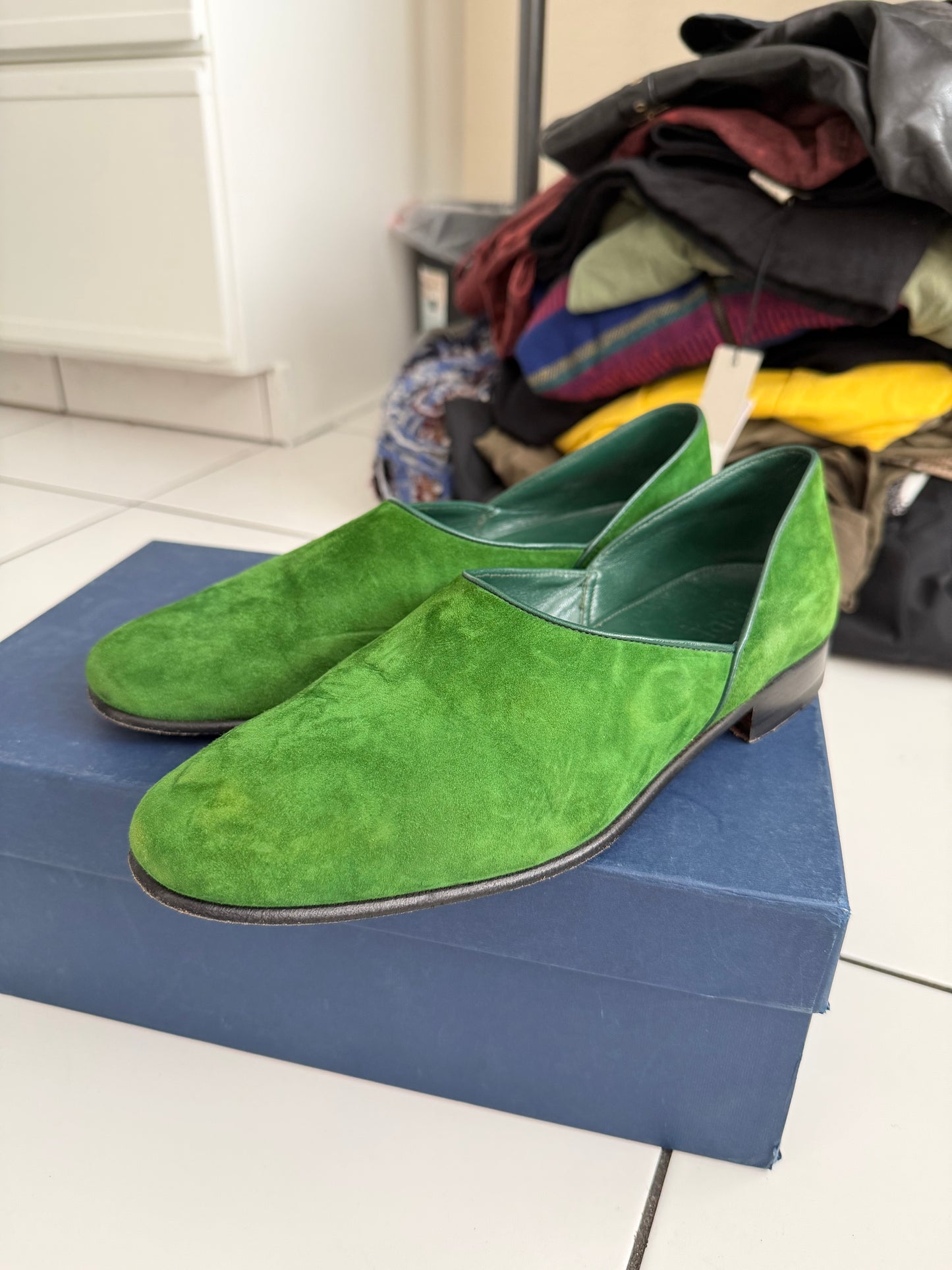 Green Suede Slip Shoes