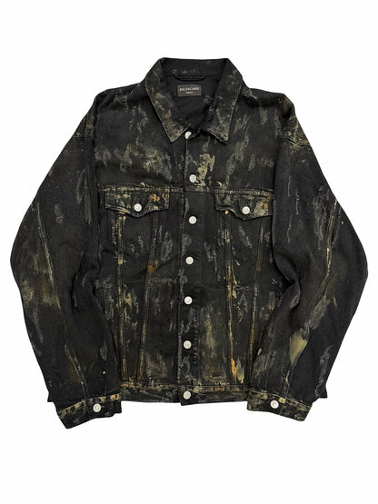 Mud Show Distressed Shredded Denim Trucker Jacket