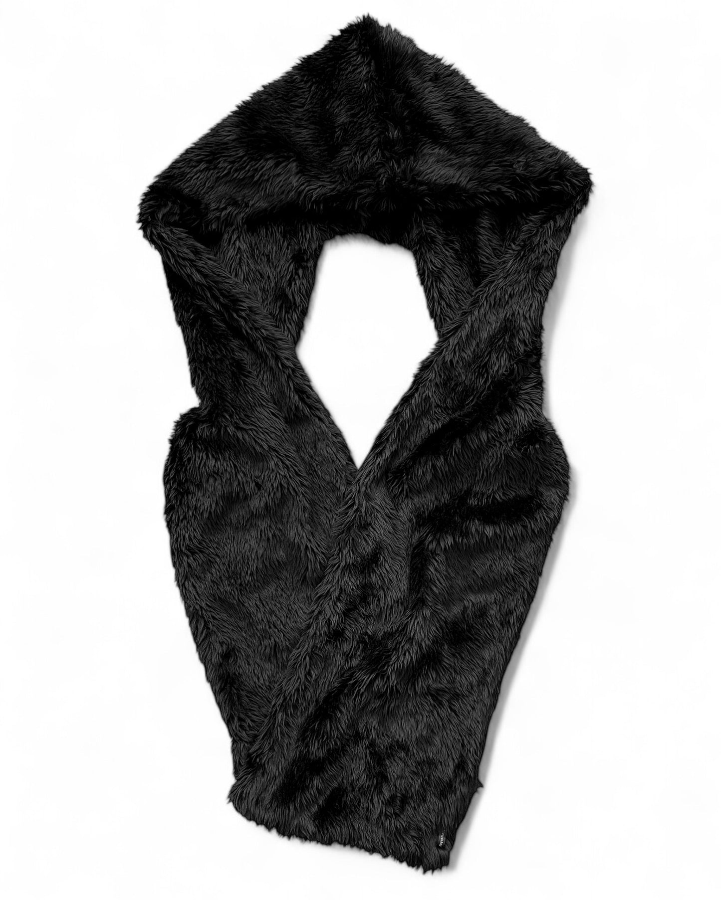 Black Faux Fur Hooded Pocket Scarf