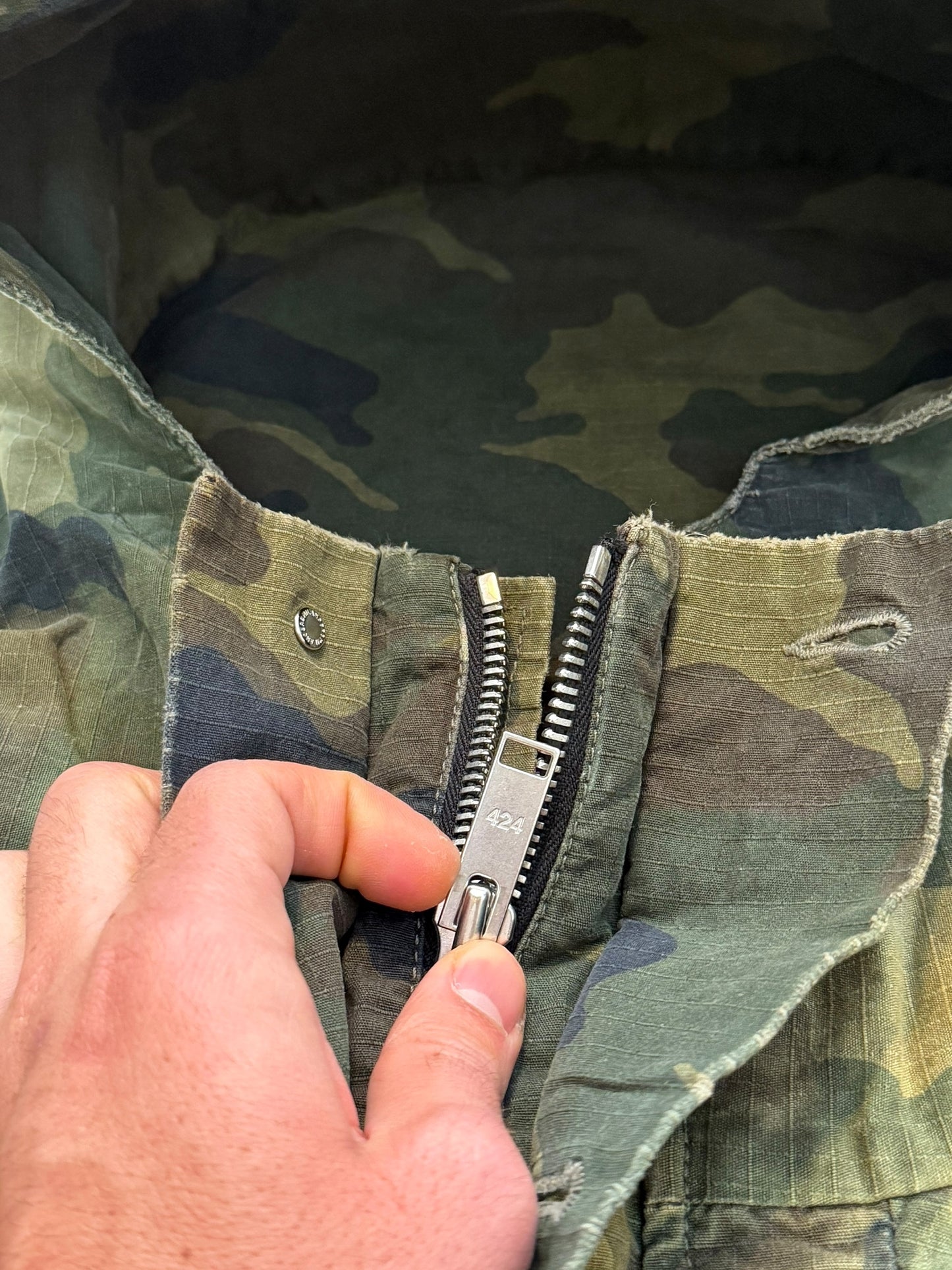 Distressed Cropped Camo Anorak Parka Jacket