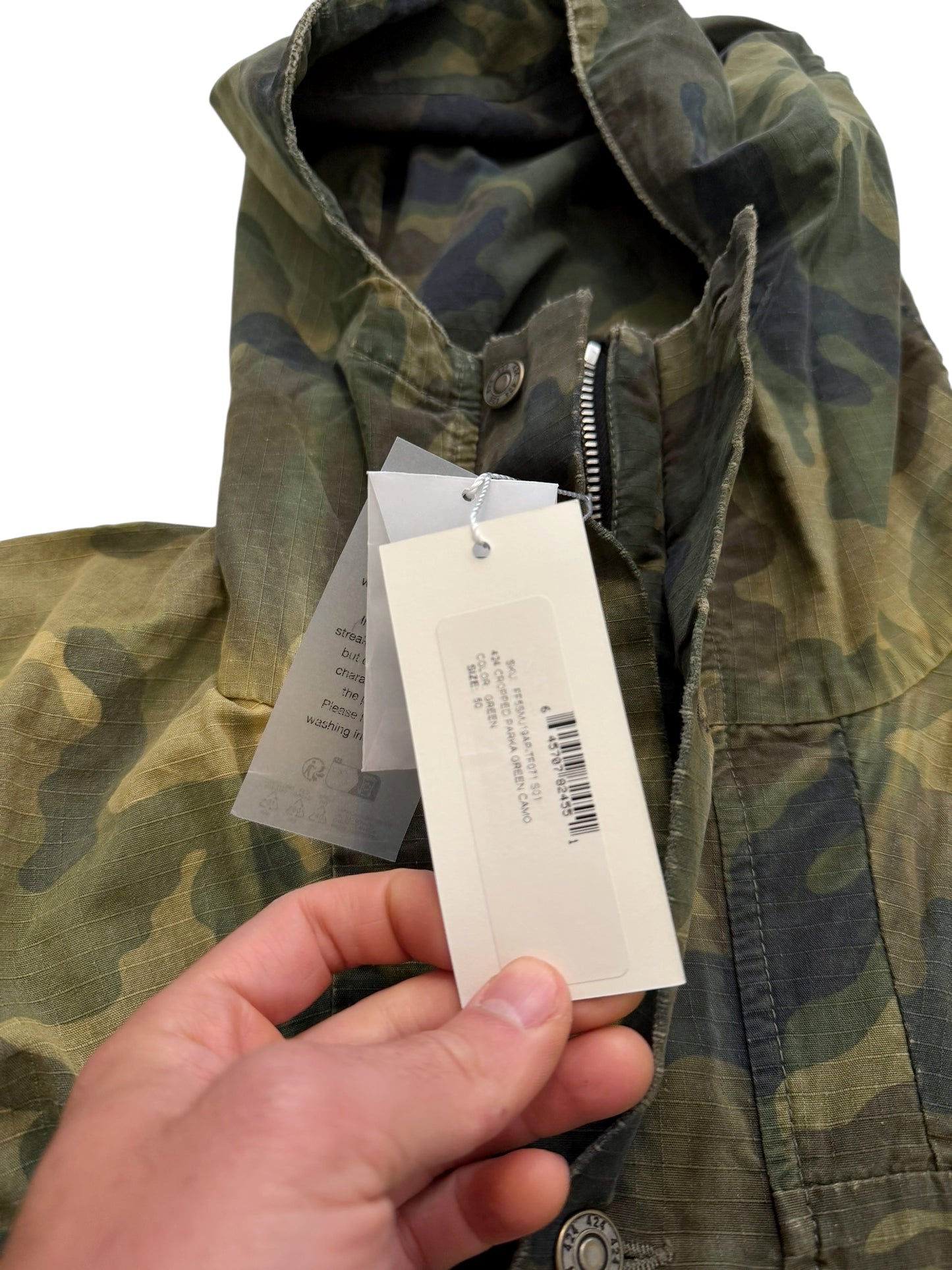 Distressed Cropped Camo Anorak Parka Jacket