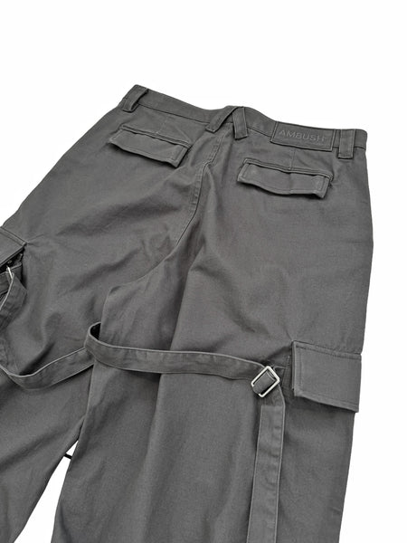 Grey Relaxed Fit Strap Cargo Pants