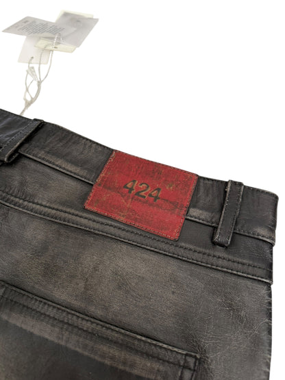 Leather Jeans Rub Distressed Pants