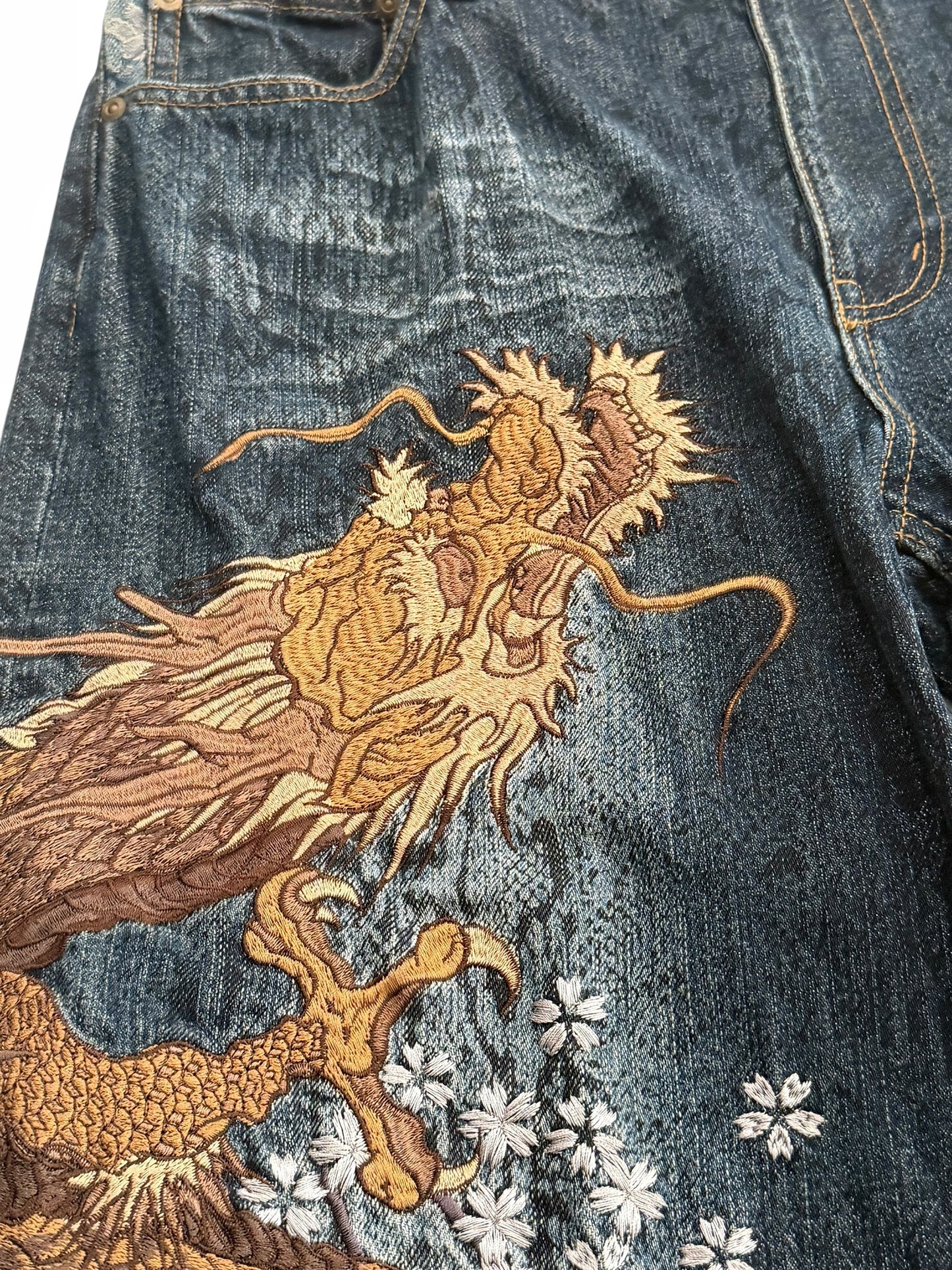 Dragon Embroidered Multipocket Snake Denim