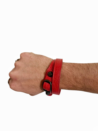Arena Triple Wrap Buckle Red Stud Bracelet
