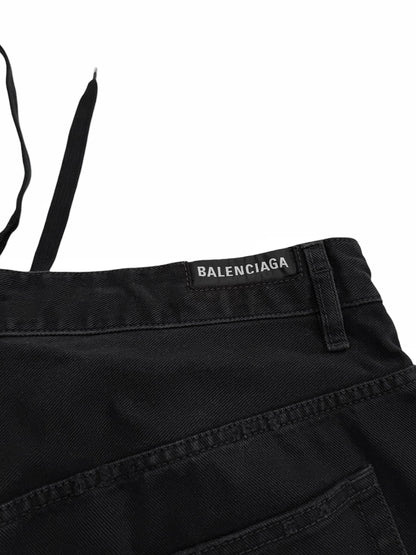 2024 Baggy Wide Leg Black Denim w Drawstring